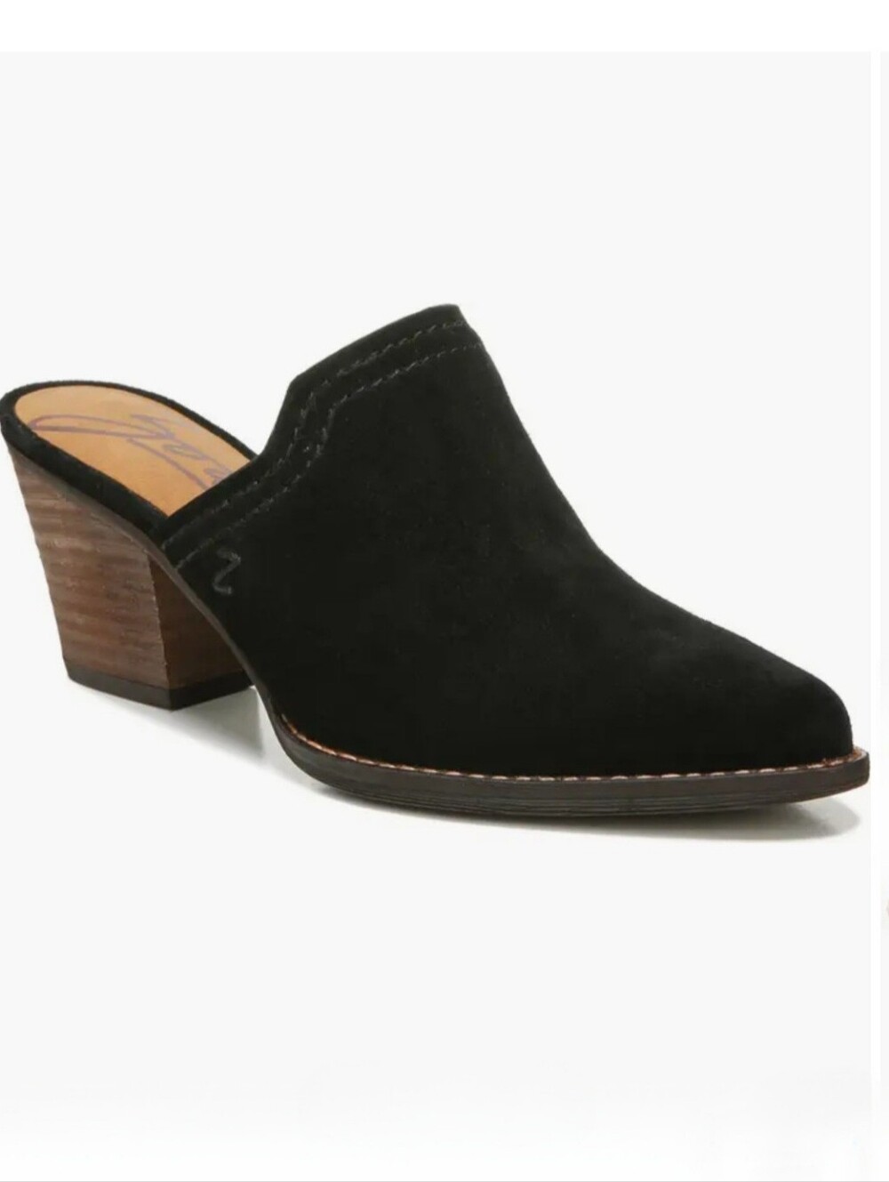 Zodiac Ada Black Suede Western Mules Womens Size 7 Block Heel Clog